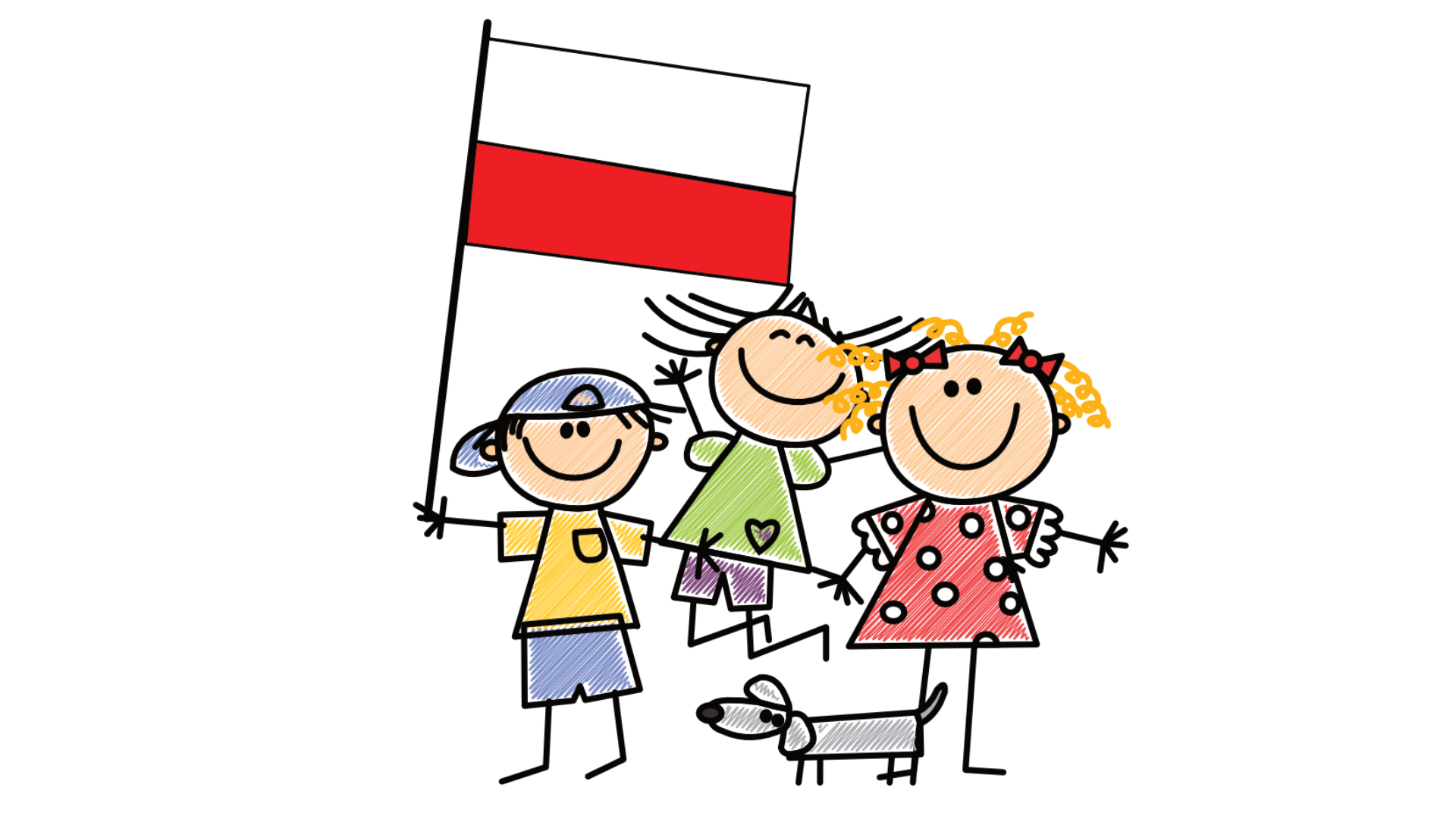 Rysunek dzieci z polską flagą