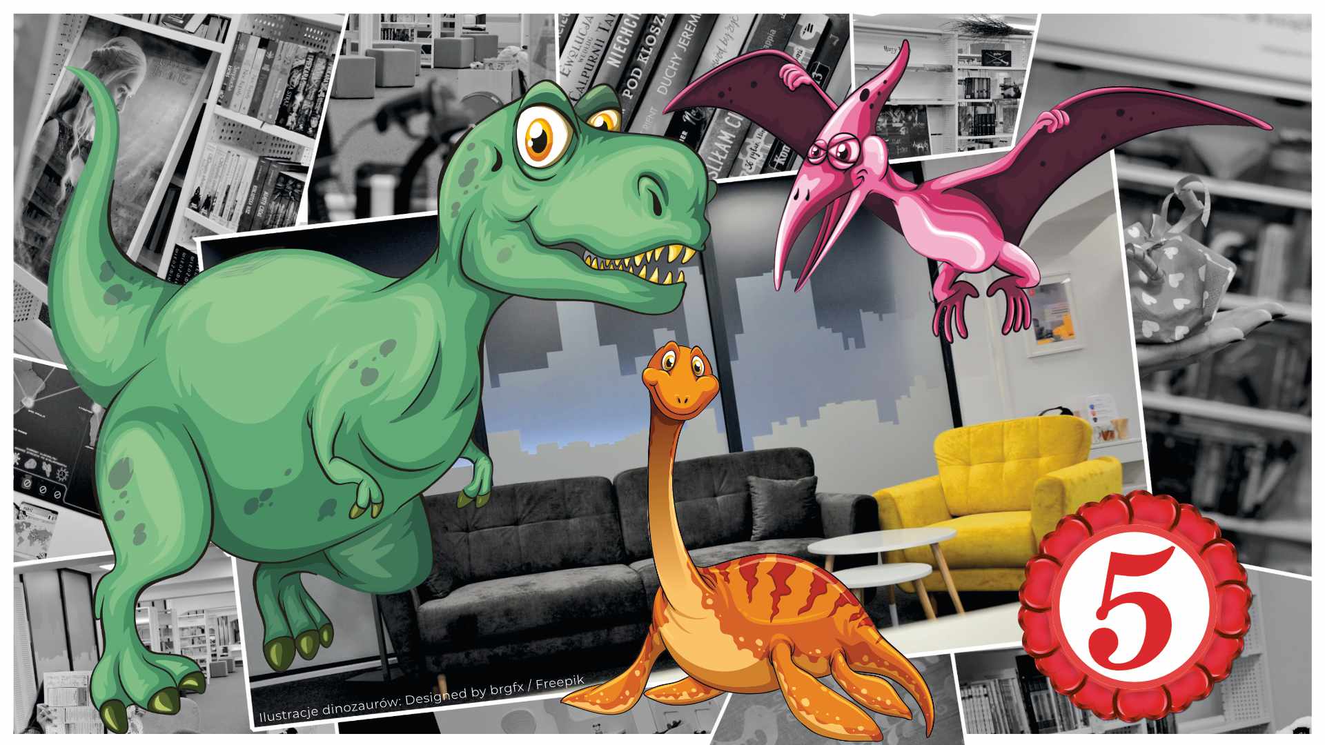 Grafika z kolorowymi dinozaurami Designed by brgfx / Freepik